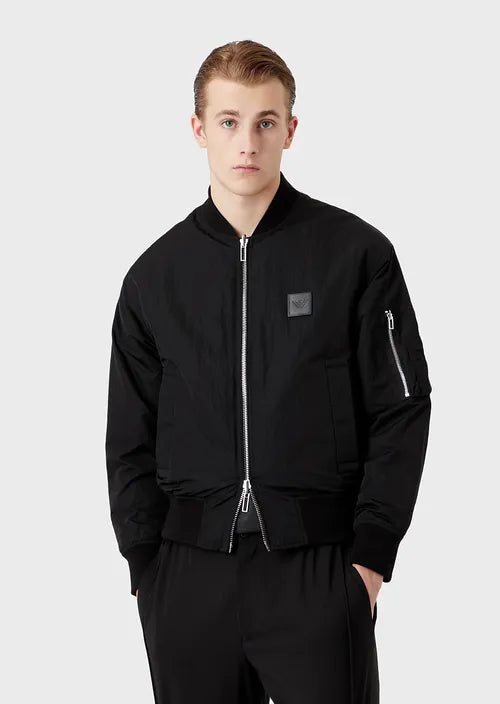 Emporio Armani Crispy Nylon Bomber With Oversized Jacquard Eagle-rever 